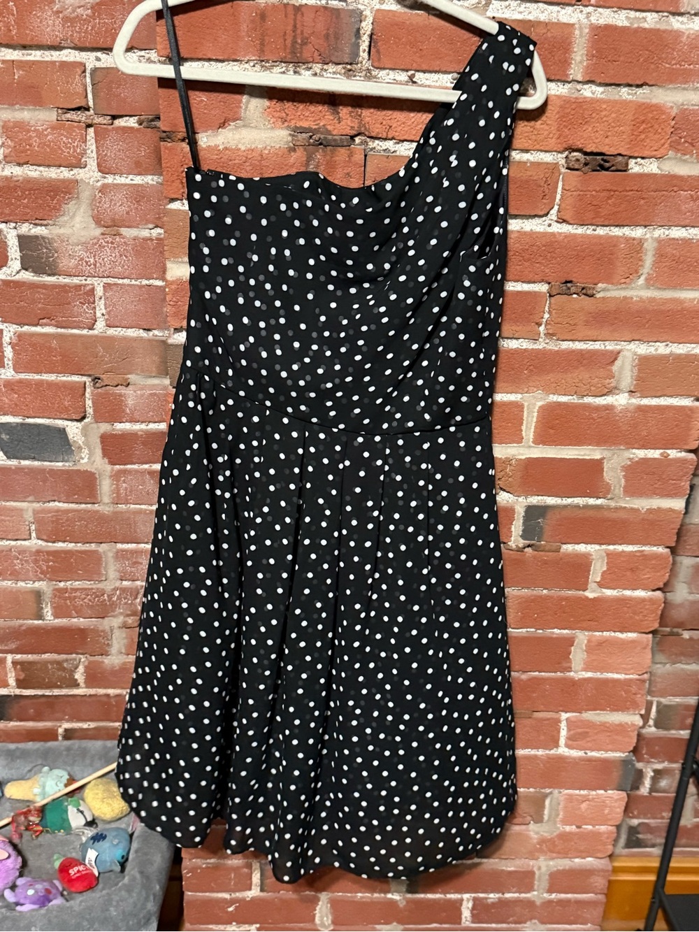 White House Black Market Black One-Shoulder Polka Dot Dress - Picture 3 of 3
